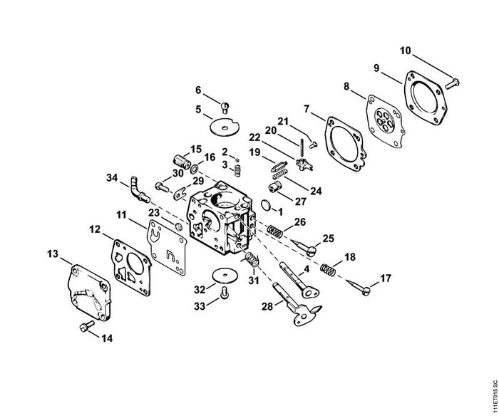 STIHL 1110-121-9200 Achse positie 20 technische tekening