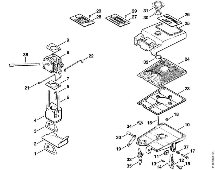 STIHL 1111-120-1601 Luftfilter, Vlies positie 24 technische tekening