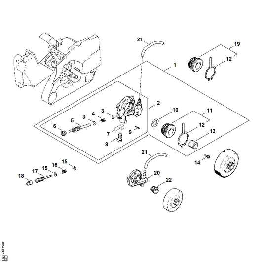 STIHL 1121-036-1600 Schnecke positie 22 technische tekening