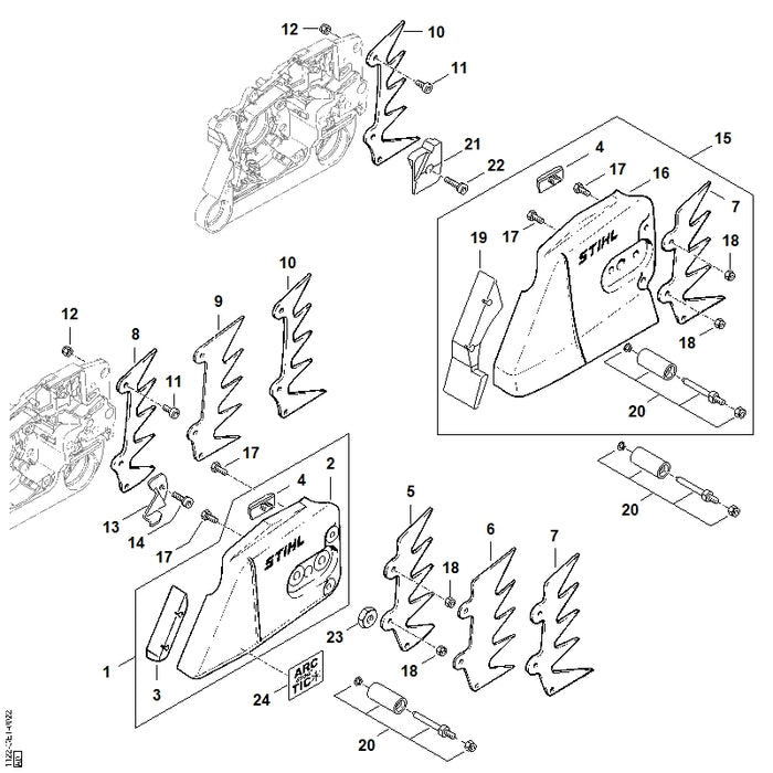 STIHL 1122-656-7700 Kettenfänger positie 13 technische tekening