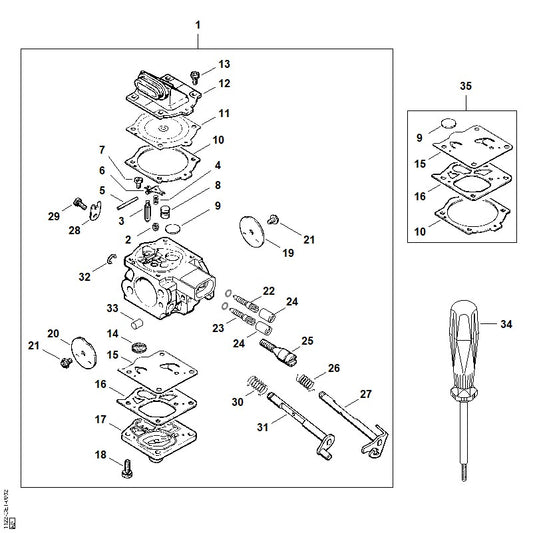 STIHL 1122-122-6703 Hauptstellschraube positie 23 technische tekening