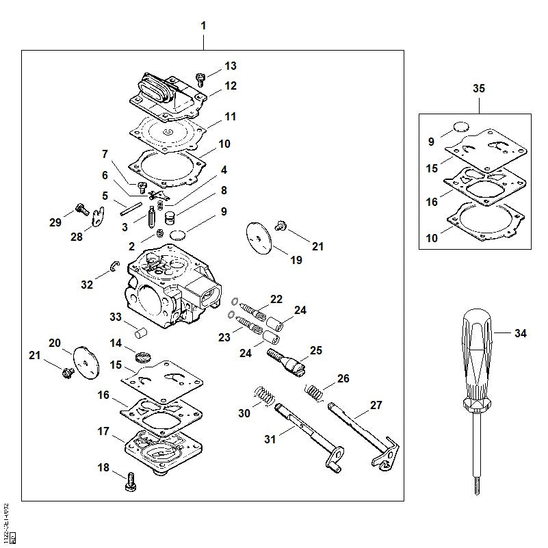STIHL 1122-122-6803 Leerlaufstellschraube positie 22 technische tekening