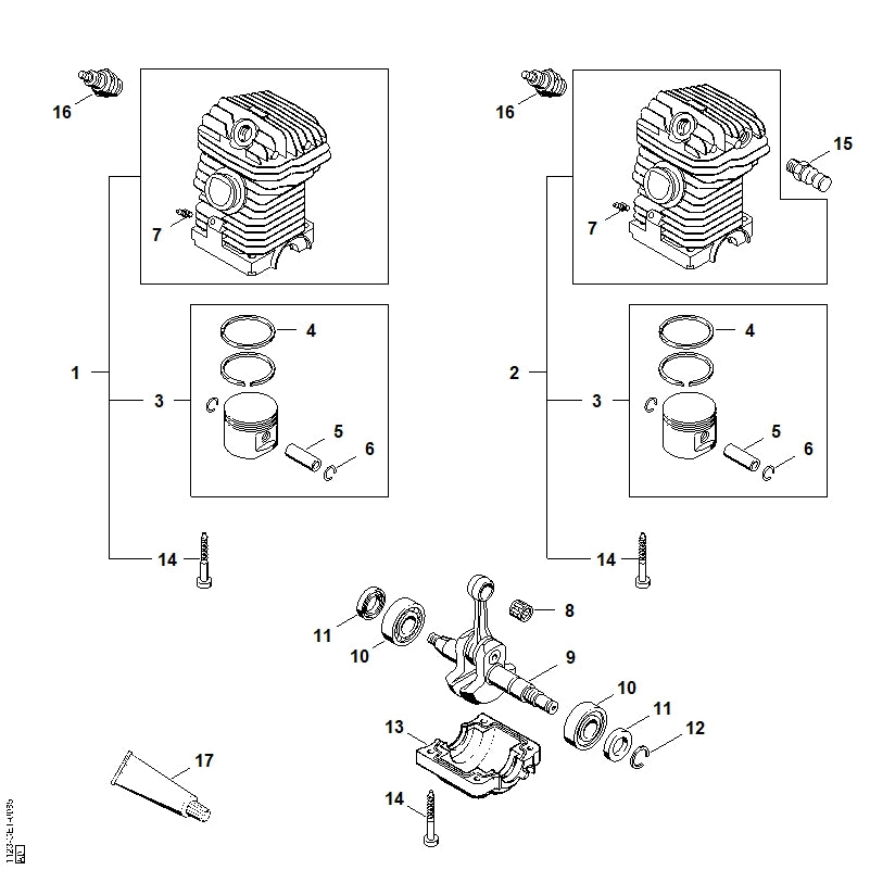 STIHL 1123-030-2019 Kolben Ø 40 mm positie 3 technische tekening