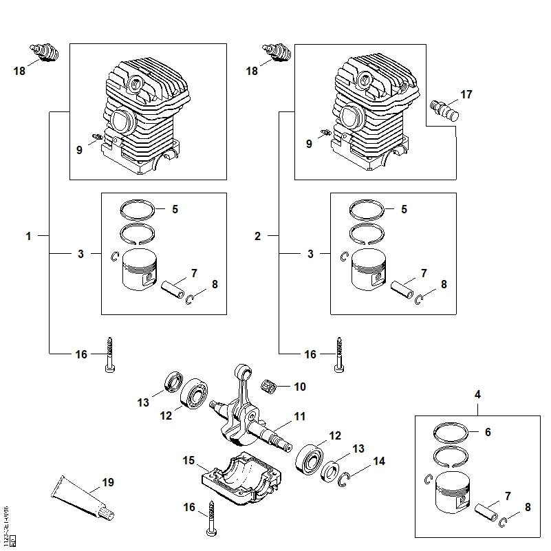 STIHL 1123-020-1206 Zylinder mit Kolben Ø 42,5 mm positie 1 technische tekening