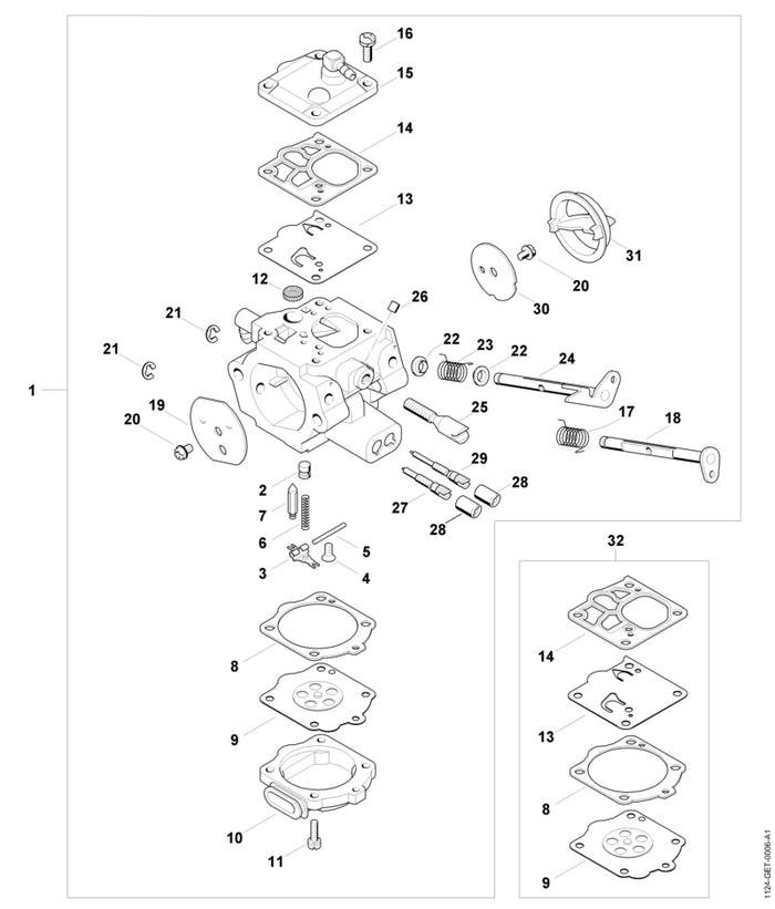 STIHL 1144-007-1700 Satz Vergaserteile positie 32 technische tekening