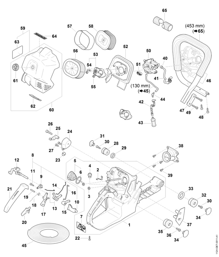 STIHL 1124-182-4401 Lager positie 9 technische tekening