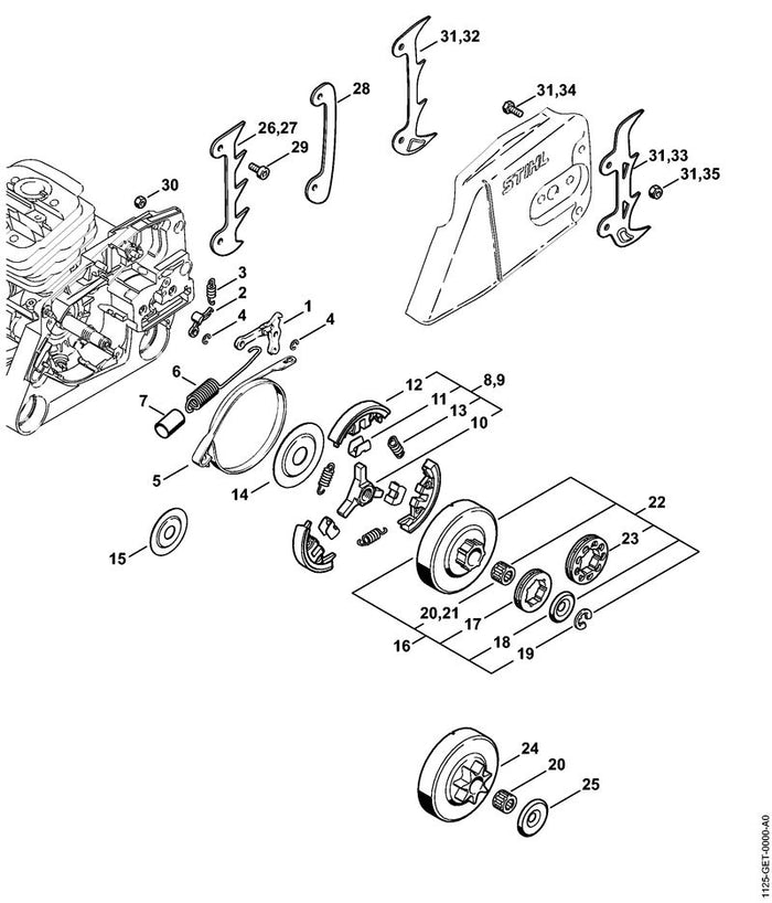 STIHL 1142-664-0500 Krallenanschlag positie 32 technische tekening