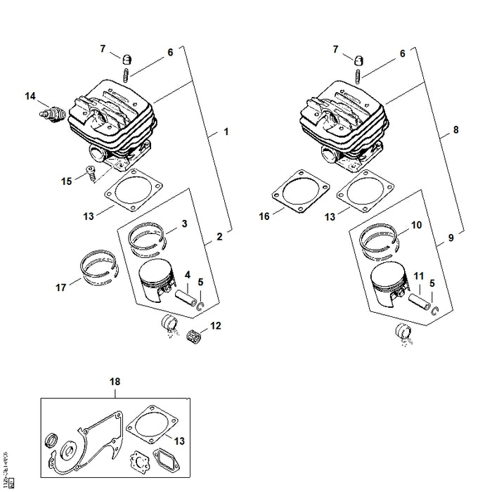 STIHL 1125-029-2301 Zylinderdichtung 1 mm positie 16 technische tekening