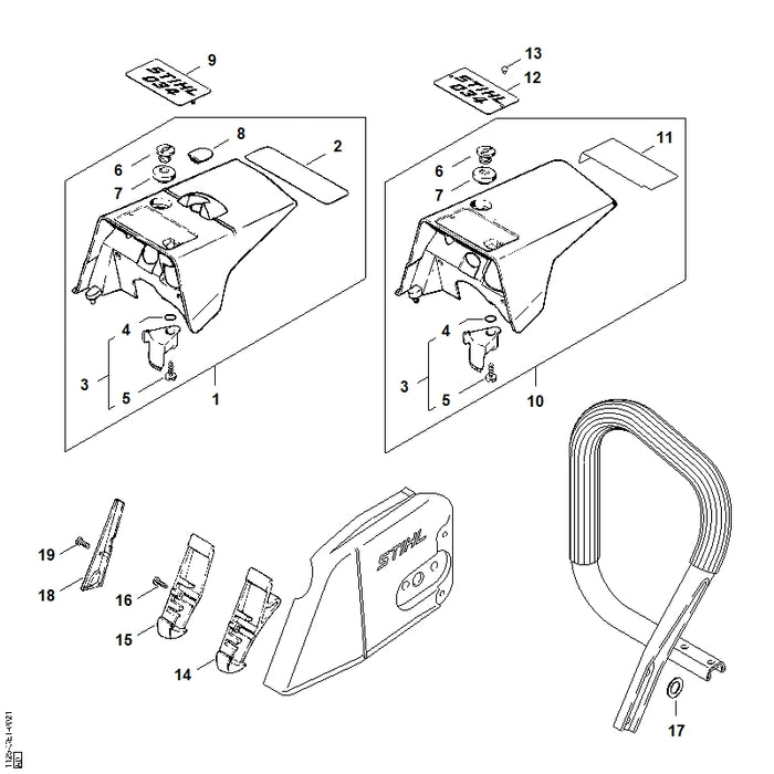 STIHL 1125-967-1507 Typenschild 034 positie 9 technische tekening