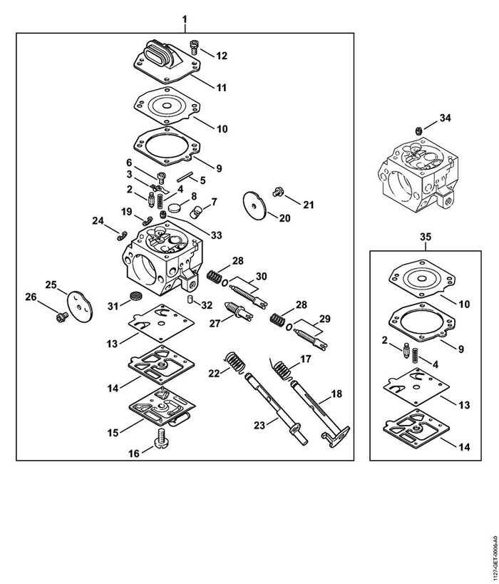 STIHL 1127-007-1062 Satz Vergaserteile positie 35 technische tekening