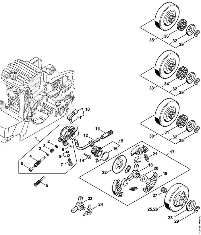 STIHL 1127-640-3204 Ölpumpe positie 1 technische tekening