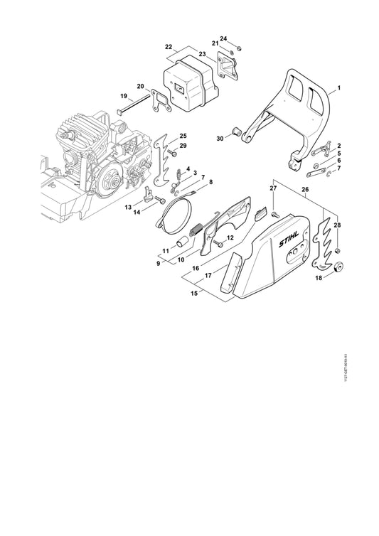 STIHL 1119-656-7705 Kettenfänger positie 13 technische tekening