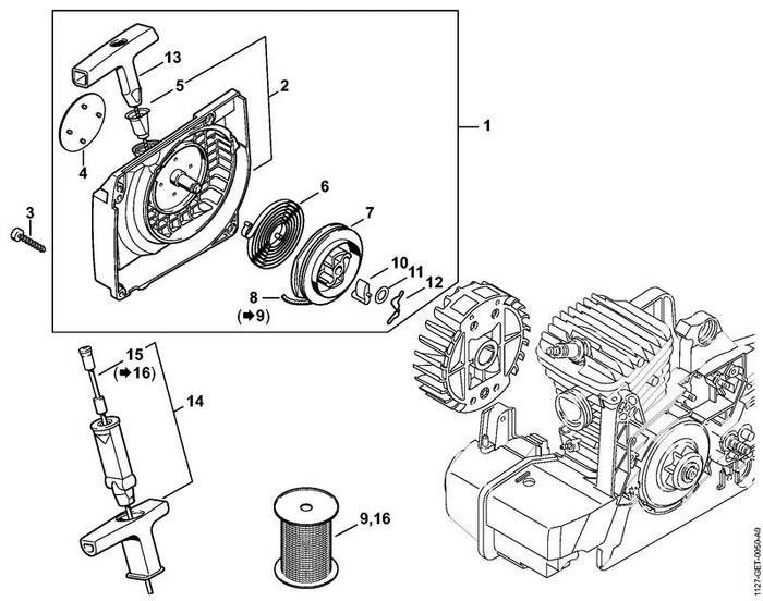 STIHL 1127-080-1802 Lüftergehäuse positie 2 technische tekening