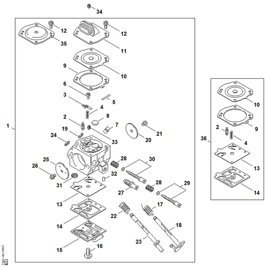 STIHL 1128-122-6803 Leerlaufstellschraube positie 30 technische tekening