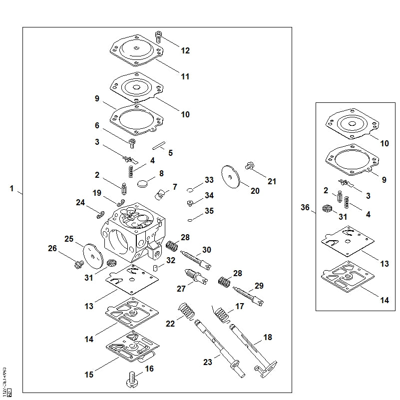 STIHL 1127-007-1060 Satz Vergaserteile positie 36 technische tekening