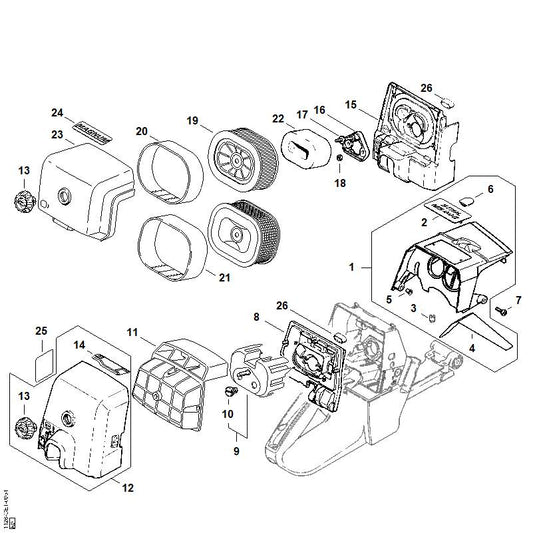 STIHL 1122-141-4000 Schieber positie 14 technische tekening