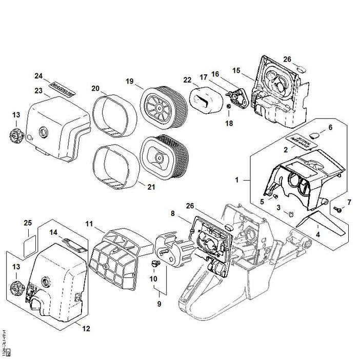 STIHL 1128-080-1624 Haube positie 1 technische tekening
