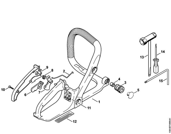 STIHL 1117-182-4500 Schenkelfeder positie 8 technische tekening