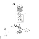 STIHL 1130-020-1207 Zylinder mit Kolben Ø 37 mm positie 1 technische tekening
