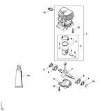 STIHL 1130-020-1212 Zylinder mit Kolben Ø 37 mm positie 1 technische tekening