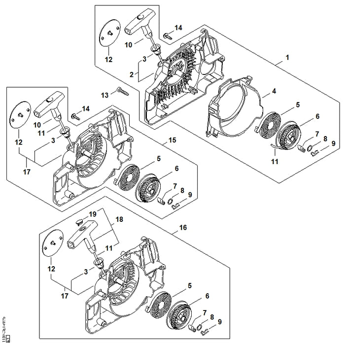STIHL 1130-080-2100 Lüftergehäuse mit Anwerfvorrichtung positie 15 technische tekening