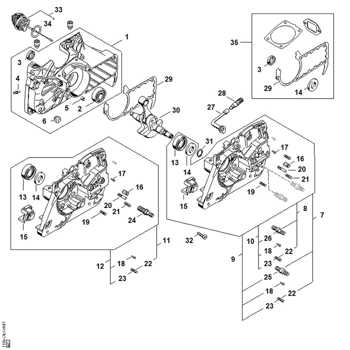STIHL 1135-020-2907 Kurbelgehäusehälfte positie 11 technische tekening