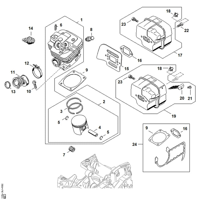 STIHL 1135-020-1202 Zylinder mit Kolben Ø 47 mm positie 1 technische tekening