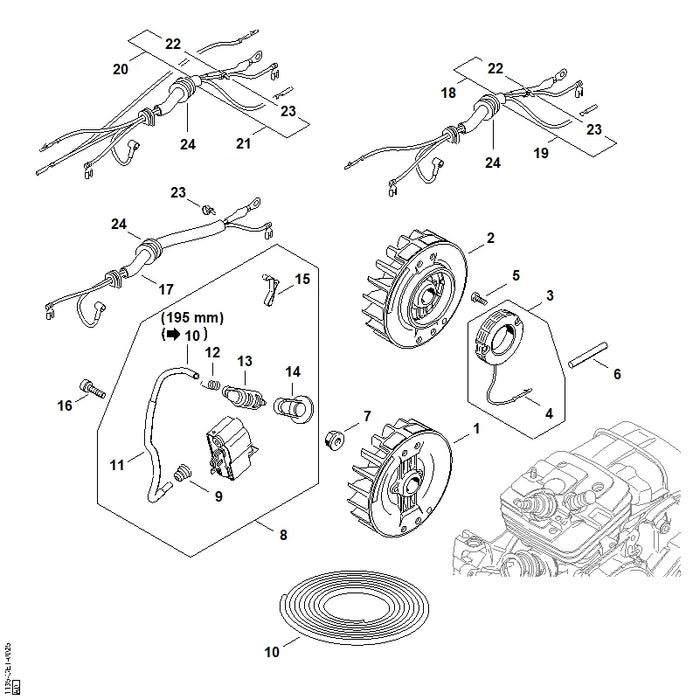 STIHL 1135-400-1308 Zündmodul positie 8 technische tekening