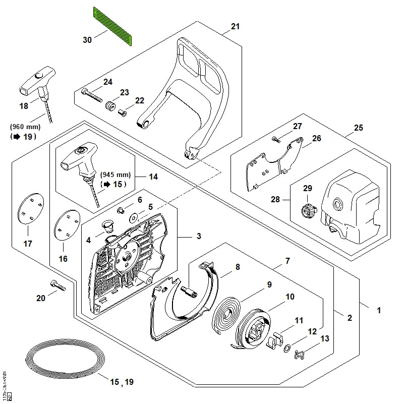 STIHL 1135-967-1500 Typenschild MS 361 positie 16 technische tekening