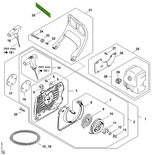 STIHL 1135-967-1500 Typenschild MS 361 positie 16 technische tekening