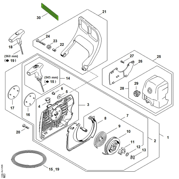 STIHL 1135-967-1500 Typenschild MS 361 positie 16 technische tekening