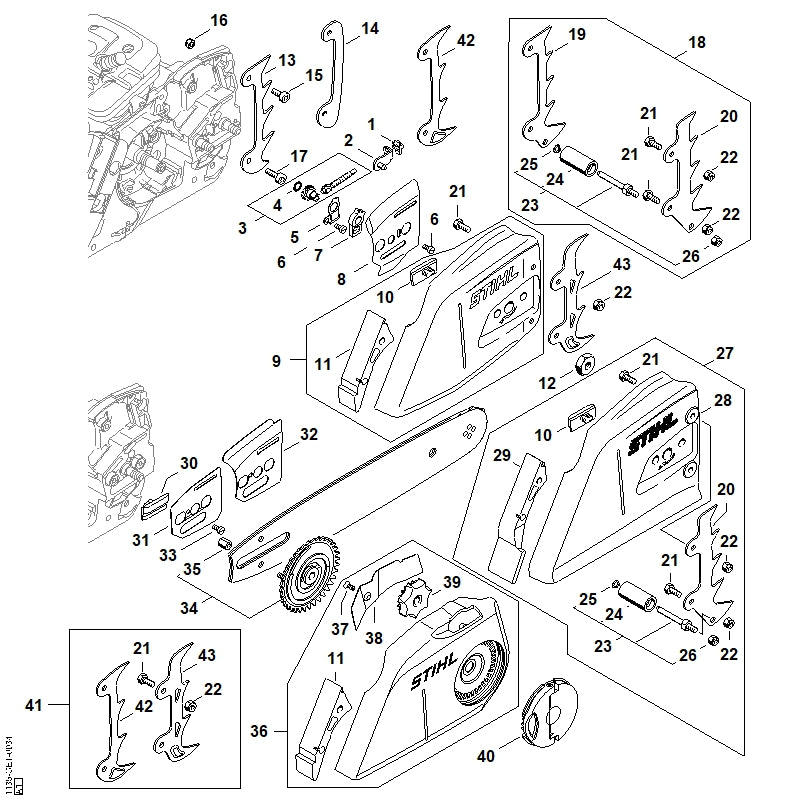 STIHL 1135-640-1703 Kettenraddeckel positie 9 technische tekening