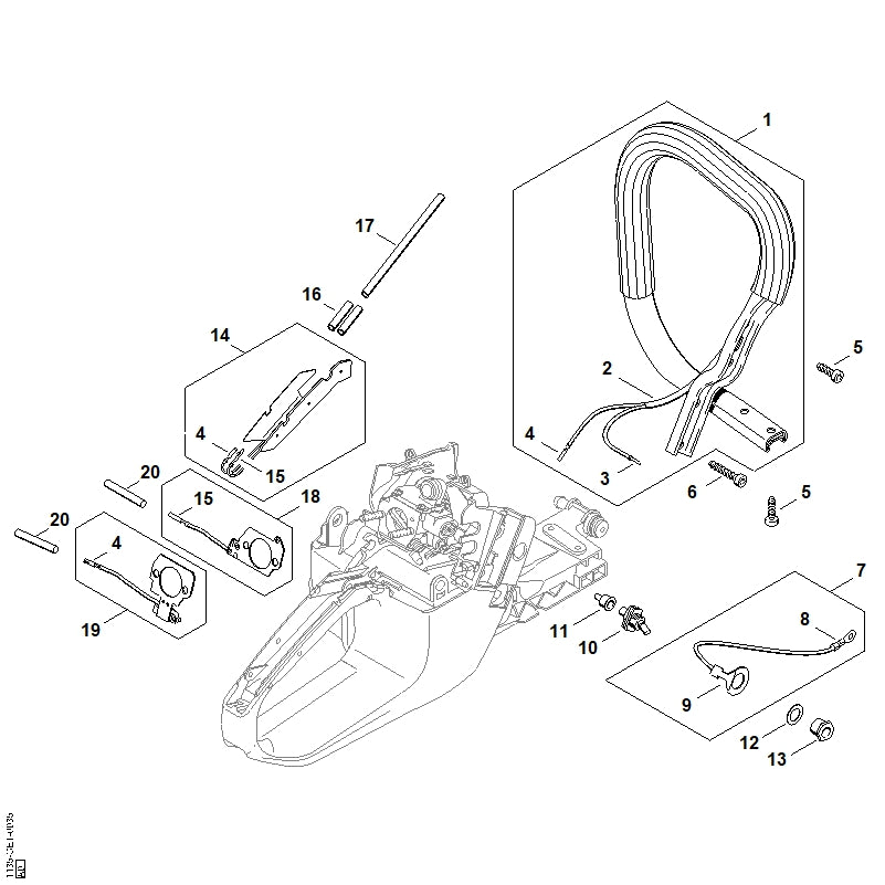 STIHL 1135-790-1700 Griffrohr positie 1 technische tekening