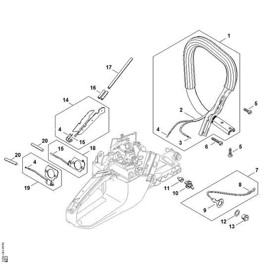 STIHL 1135-790-1700 Griffrohr positie 1 technische tekening