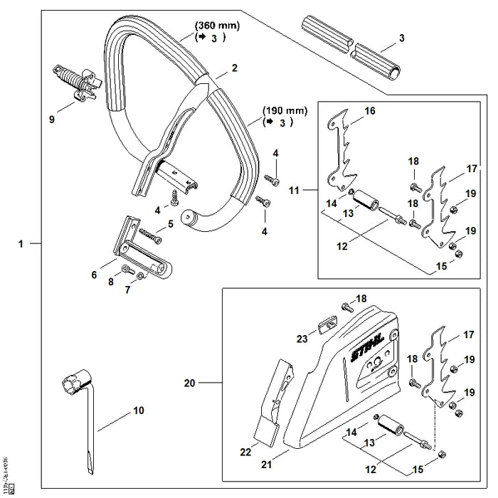 STIHL 1135-007-1007 Satz Rundumgriffrohr positie 1 technische tekening