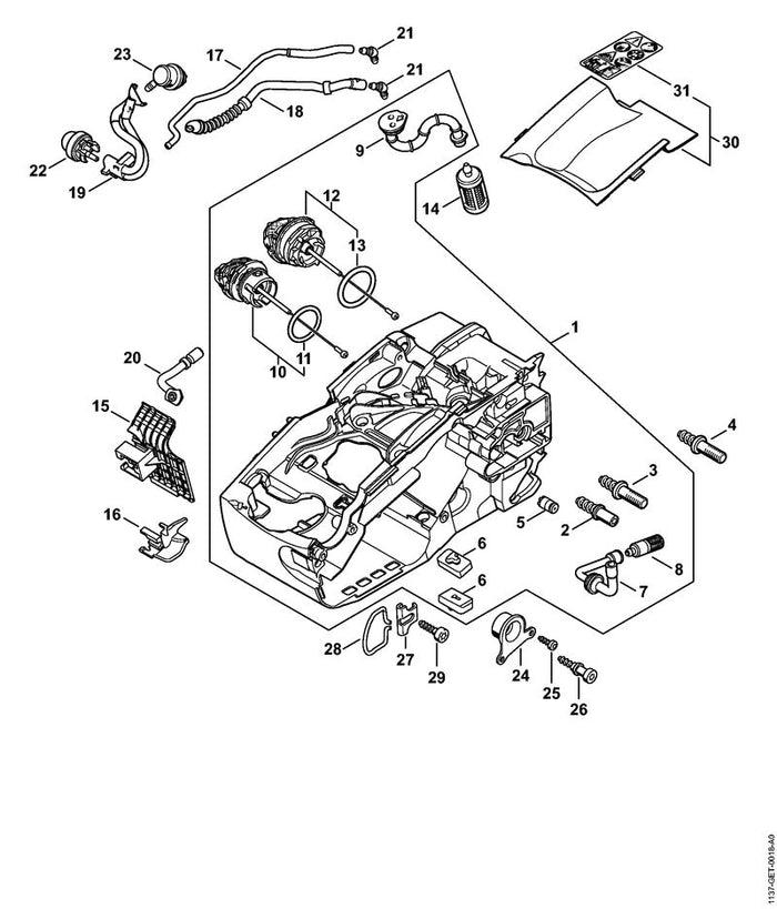 STIHL 0000-967-7257 Hinweisschild positie 31 technische tekening
