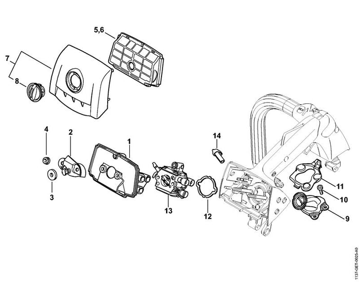 STIHL 1137-120-0621 Vergaser 1137/21 positie 13 technische tekening