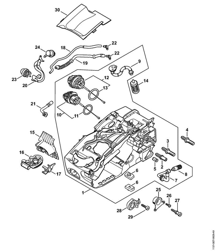 STIHL 1137-020-3005 Motorgehäuse positie 1 technische tekening