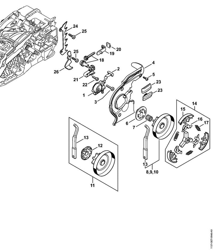 STIHL 1129-007-1000 Satz Stirnrad / Spannschraube positie 18 technische tekening