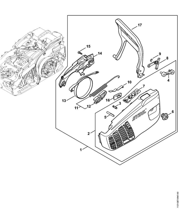 STIHL 1137-640-1716 Kettenraddeckel positie 1 technische tekening