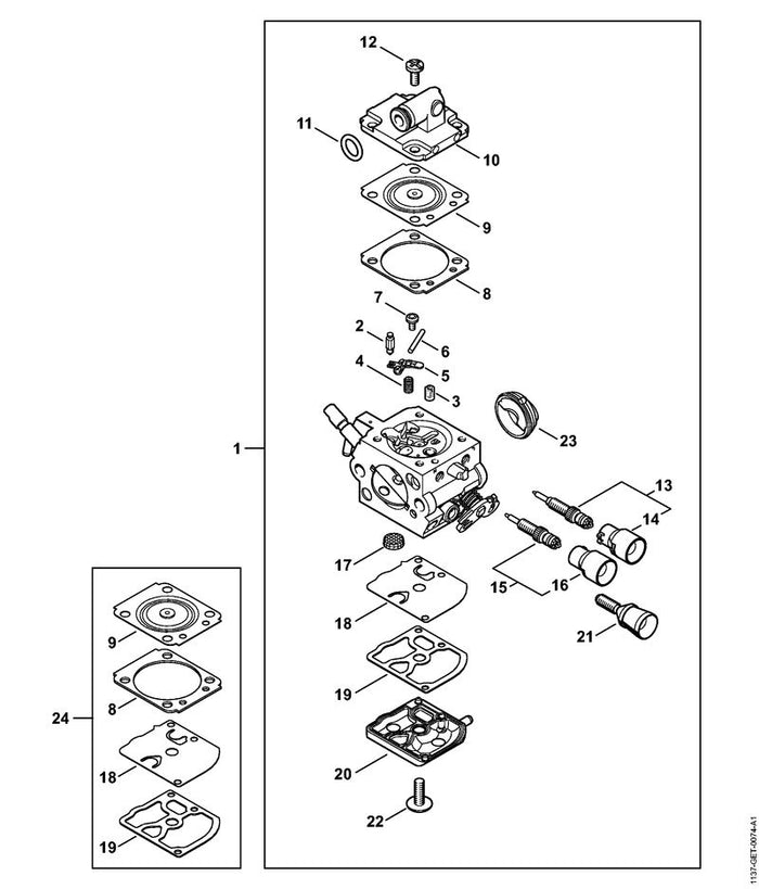STIHL Z000030K000 Satz Hauptstellschraube positie 15 technische tekening