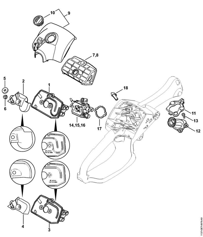 STIHL 1137-120-0613 Vergaser 1137/13 positie 16 technische tekening