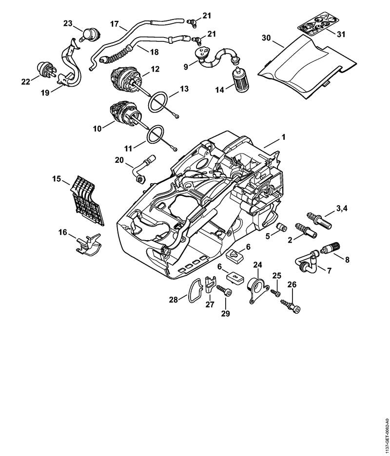 STIHL 1137-351-4002 Isolierplatte positie 15 technische tekening