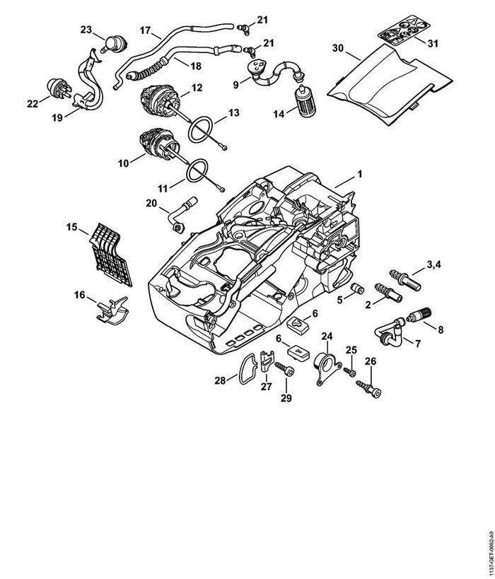 STIHL 1137-351-4002 Isolierplatte positie 15 technische tekening