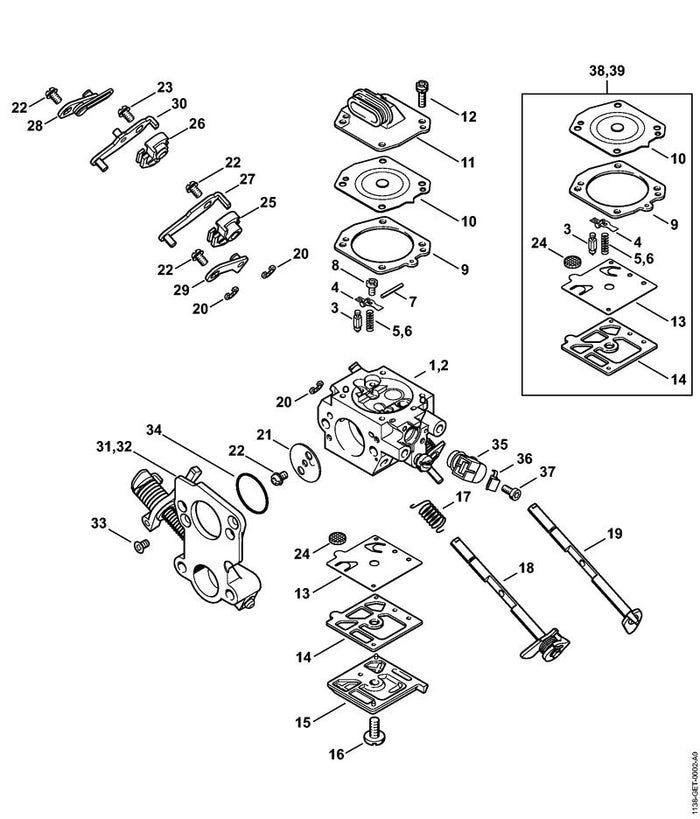STIHL 1138-007-1701 Satz Vergaserteile positie 38 technische tekening
