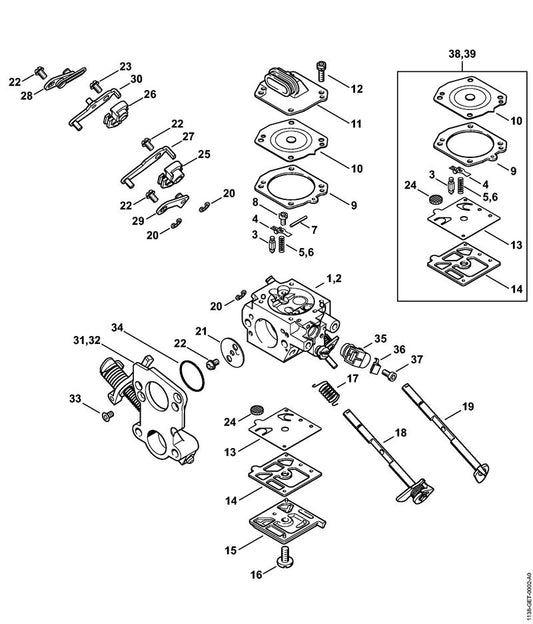 STIHL 1138-120-7202 Startwelle mit Hebel positie 18 technische tekening