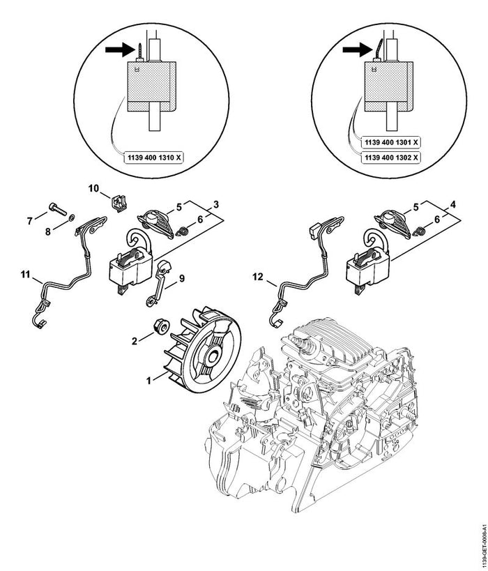 STIHL 1139-400-1201 Schwungrad positie 1 technische tekening
