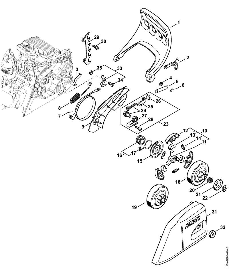 STIHL 1139-640-1700 Kettenraddeckel positie 31 technische tekening