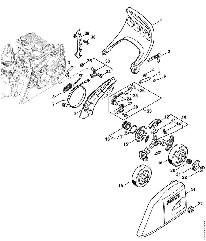 STIHL 1139-640-1700 Kettenraddeckel positie 31 technische tekening