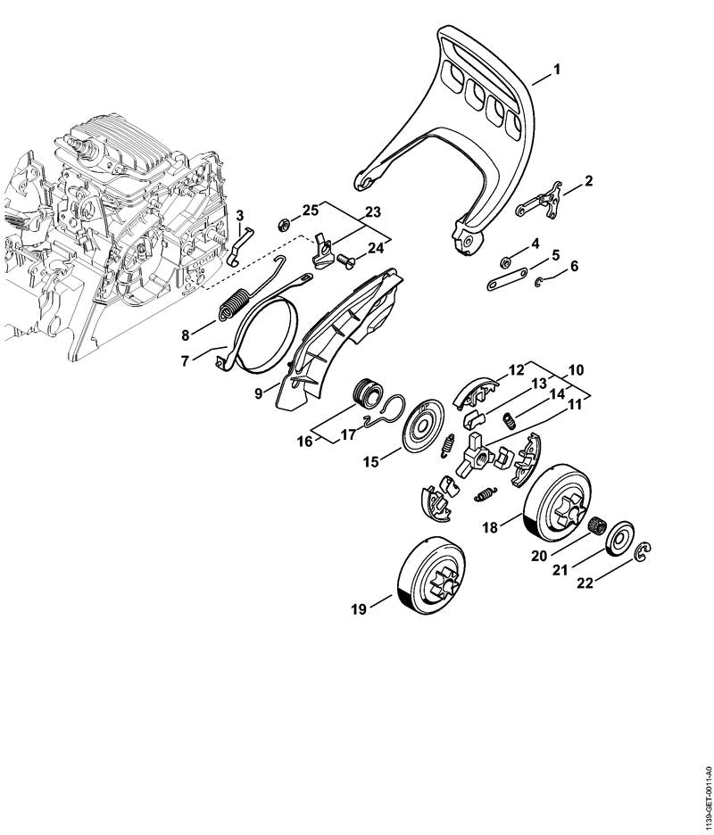 STIHL 1139-792-9100 Handschutz positie 1 technische tekening